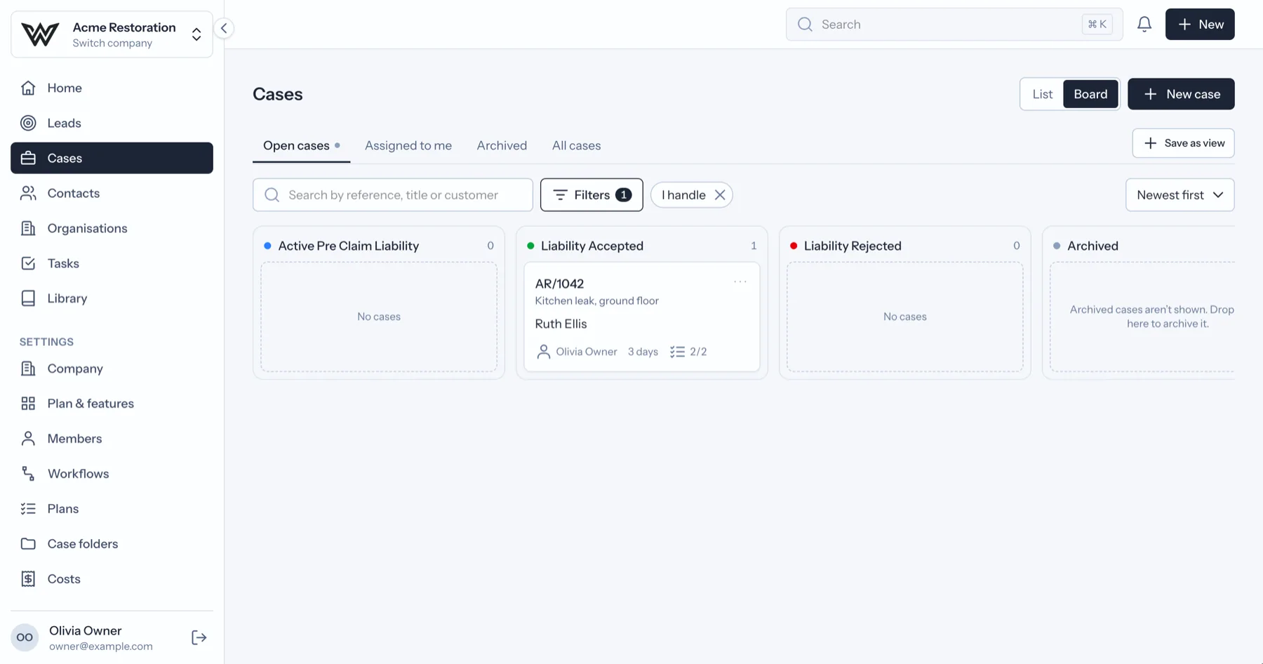 Workview Portal board view, with jobs arranged in columns by status